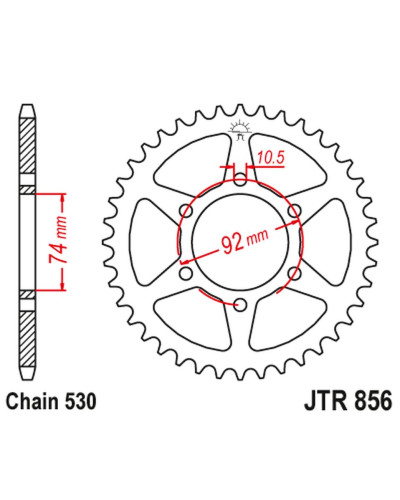 Jt задня зірка 852 44 yamaha xj 400 / xj 550 seca/maxim '81-85 (85244jt) (ланцюг 530) 