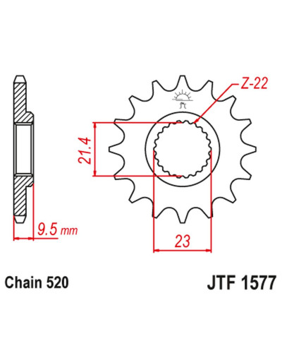 Jt передня зірка yamaha xt 600 '99-03' tt 600 '04, ( 9.5mm) (ланцюг 520)
