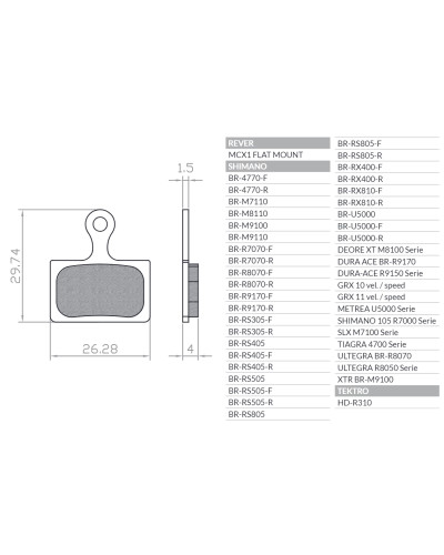 Brenta bike тормозные колодки велосипедные подходит к shimano dura ace br-r9170, ultegra br-r8070, xtr br-m9100, br-rs805, br-rs505, br-rs405, br-rs305