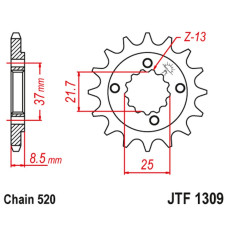 Jt передня зірка 350 13 honda xr 600r '91-'00, trx 400ex /x '05-'14 (35013jt) (ланцюг 520)