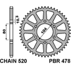 Pbr задня зірка 478 47 c45 kawasaki z 1000/sx '03-'20, zx-10r/rr '04-'20, zx-6r '98-'20, er-6n '06-'17, versys 650 '07-'20 (jtr478.47) (ланцюг520) ( 4578 47)