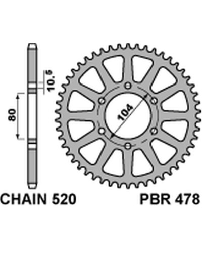 Pbr задня зірка 478 47 c45 kawasaki z 1000/sx '03-'20, zx-10r/rr '04-'20, zx-6r '98-'20, er-6n '06-'17, versys 650 '07-'20 (jtr478.47) (ланцюг520) ( 4578 47)