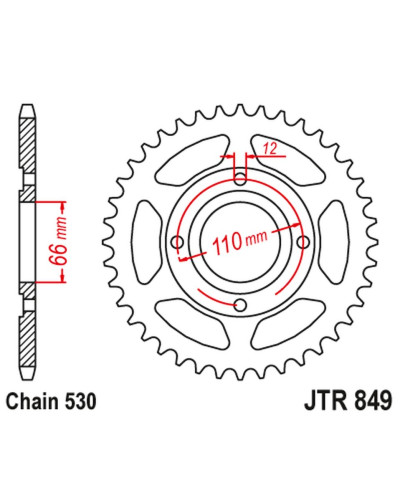 Jt задня зірка 849 38 yamaha rd 250 '77-78, rd 400 '76-78 (84938jt) (ланцюг 530) 