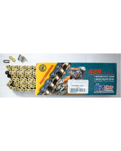Cz цепь приводная 428 mx (140 звено) золотая (motocross do 110 ccm) (23,0 kn) + застежка