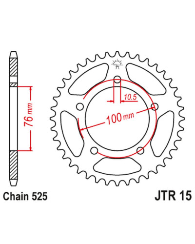 Jt задняя звезда 4456 46 benelli bn 302 '15-19 445644jt) (цепь 525)