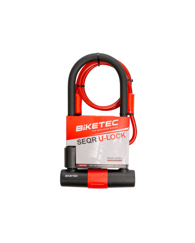 Biketec seqr u-замок с тросом: трос 10 мм × 1,2 м, замок 180 × 320 мм, скоба 16 мм, 3 ключа