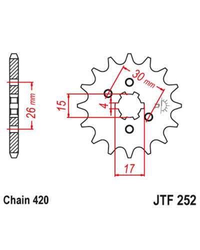 Jt передняя звезда 261 17 honda mbx/mtx 50 (26117jt) (цепь 420)