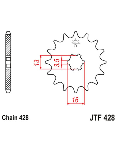 Jt передняя звезда 428 12 suzuki dr-z 50 '19-21', dr-z 70 '08-18', ds/jr/rm/rg/gt/ts 80 '77-03' (42812jt) (цепь 428)