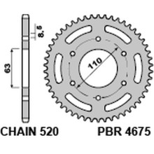 Pbr задня зірка 4675 44 c45 ktm 125/200 duke '14-18, 390 duke/rc '13-18 (jtr890.44) (ланцюг 520)