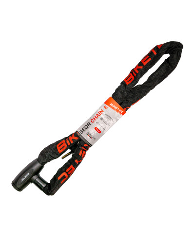 Ланцюг biketec seqr cp 1,2 м, ланка 8 мм, вбудований замок, 3 ключі, чорний кожух