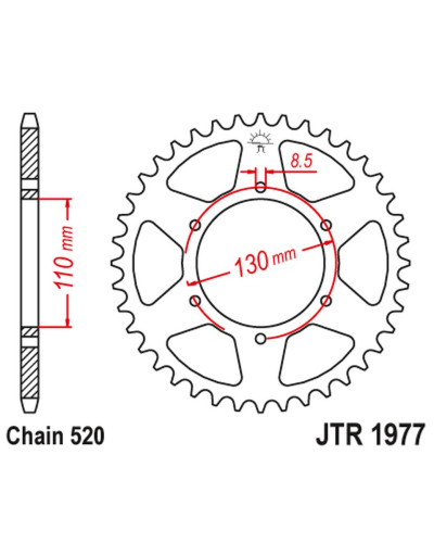 Jt задня зірка honda xr 200 '80-81', xl 250 '76-77' (ланцюг520)