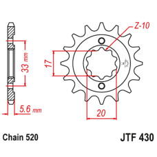 Jt передняя звезда 430 14 kawasaki kxf 250 '04-'05, suzuki rmz 250 '04-'05 (43014jt) (цепь 520)