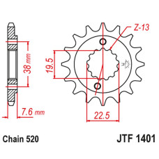 Jt передняя звезда 2116 16 suzuki ltr 450 '06-'12, ltz 400 '03-'13, rmx 450 '10-'13, kawasaki kfx 400, hyosung te 450 (211616jt)