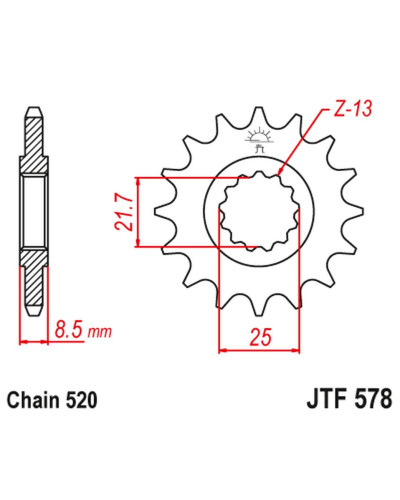 Jt передня зірка 585 17 kawasaki zx-6r/rr '07-17, yamaha xtz 750 '90-'98 (58517jt) (ланцюг 520) (+1)