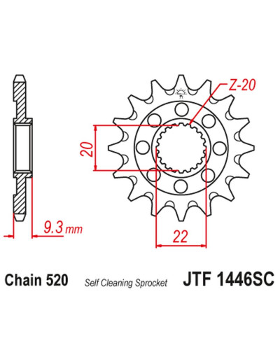 Jt передняя звезда 2146 14 kawasaki kxf 250 '06-'17 (214614jt) (цепь 520)
