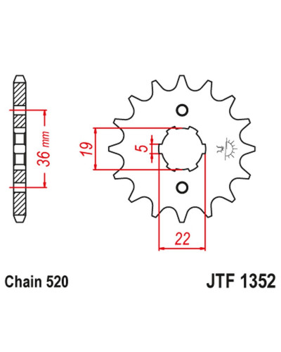 Jt передняя звезда 337 13 honda trx 250/300 '87-09', cr 250 '82-85', cr500 '84-85' (33713jt) (цепь 520)