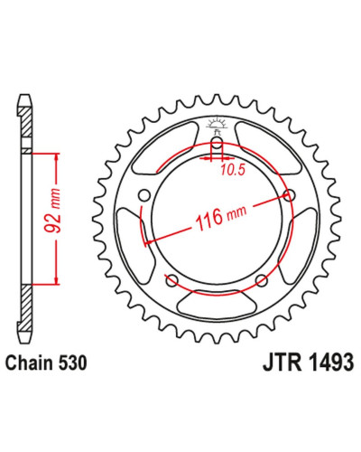 Jt задня зірка 4542 41 kawasaki zzr 1400 '06-'18 (454241jt) (ланцюг 530) (черный)