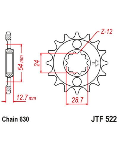 Jt передняя звезда 522 16 kawasaki z 1000 '81-83', gpz 1100 '81-82' z 1100 '84-86' (52216jt) (цепь 630)