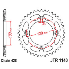 Jt задняя звезда 4478 54 beta 125 rr/re '08-20' (447854jt) (цепь 428)