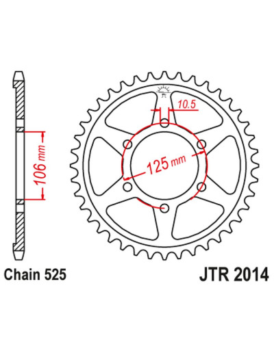 Jt задня зірка 4529 47 triumph 675 '06-'17 (452947jt) (ланцюг 525) черный