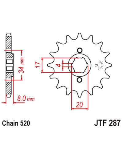 Jt передняя звезда 267 15 honda crf 230l '08-'10, xl 250r '84-'97 (26715jt) (цепь 520)