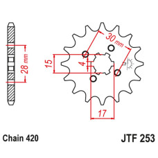 Jt передняя звезда 255 18 honda mtx/mbx/xr 80 (25518jt) (цепь 420)