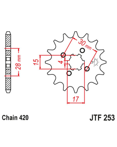 Jt передняя звезда 255 18 honda mtx/mbx/xr 80 (25518jt) (цепь 420)