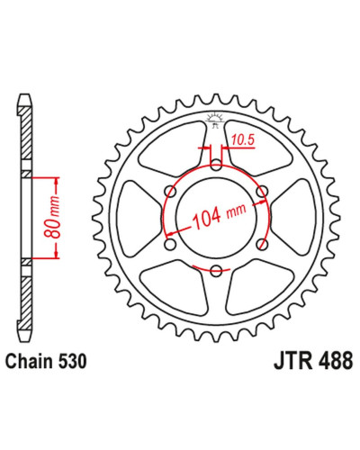 Jt задня зірка 488 47 kawasaki zx 12r '00-'05 (+1), zxr 750 h2 '90 (+1)(48847jt) (ланцюг 530)