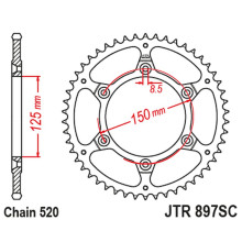 Jt задня зірка 899 42 ktm exc/sx/exc-f 200/250/300/400/450/530 ultralite  (89942jt) (ланцюг 520)