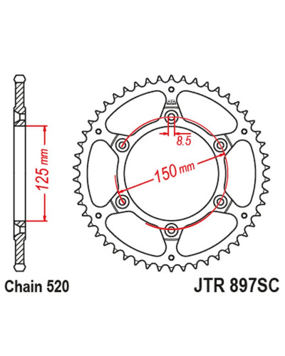 Jt задняя звезда 899 42 ktm exc/sx/exc-f 200/250/300/400/450/530 ultralite (89942jt) (цепь 520)