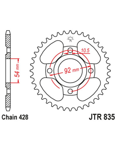Jt задняя звезда 843 44 yamaha sr 185 '81-82 (84344jt) (цепь 428)