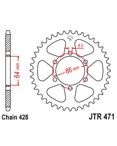 Jt задня зірка 471 50 kawasaki ke 125 '76-87', ke 175 '76-78' (47150jt) (ланцюг428) 