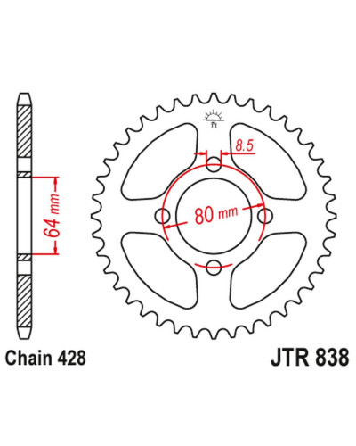 Jt задня зірка 838 42 kawasaki z 125, yamaha ybr 125 custom '08-15 , junak 125 (83842jt) (ланцюг 428)