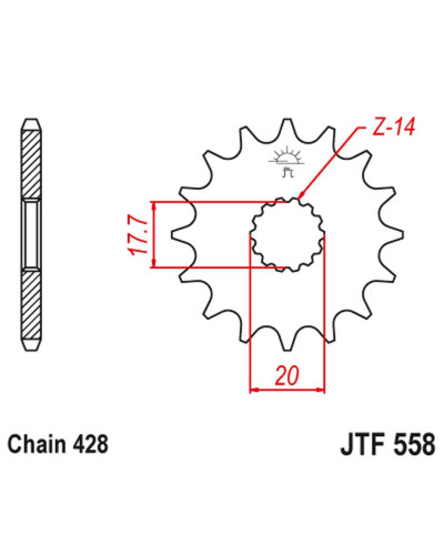 Jt передня зірка 577 20 yamaha dt 125r '93-'06 (57720jt) (ланцюг 428)