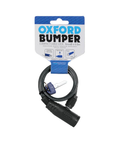Oxford противокражный тросовый замок bumper cable lock smoke, на ключ, ø6 мм × 600 мм, цвет черный