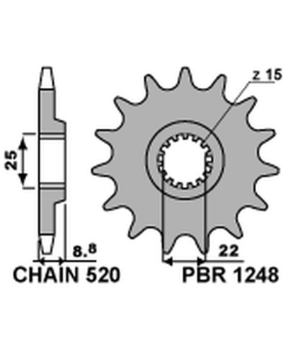 Pbr передняя звезда 1248 15 18nc ktm sx/exc 125/150 '88-'25 (jtf1901.15sc) (цепь 520)