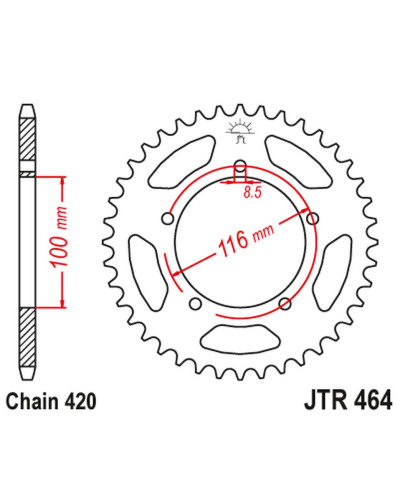 Jt задня зірка 464 44 kawasaki kx 60 '83-03', kx 80 '83-85' (46444jt) (ланцюг420)