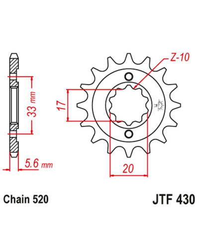 Jt передняя звезда 430 15 kawasaki kxf 250 '04-'05, suzuki rmz 250 '04-'05 (43015jt) (цепь 520)