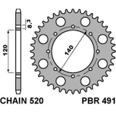 Pbr задня зірка 491 41 c45 kawasaki kle 500 '97-'07, klr 650 '87-'17, w 800 '18-'20 (jtr487.41) (ланцюг520)