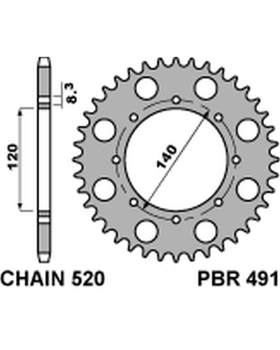 Pbr задня зірка 491 41 c45 kawasaki kle 500 '97-'07, klr 650 '87-'17, w 800 '18-'20 (jtr487.41) (ланцюг520)