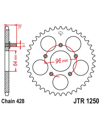 Jt задня зірка jtr1250 48 honda nx 125 '89-90' (jtr1250.48)*(ланцюг428)