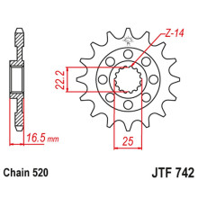Jt передня зірка 2171 14 ducati 848/1098/1198 '07-'15 (217114jt) (mod. ланцюг 520)