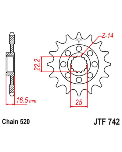 Jt передняя звезда 2171 14 ducati 848/1098/1198 '07-'15 (217114jt) (mod. цепь 520)